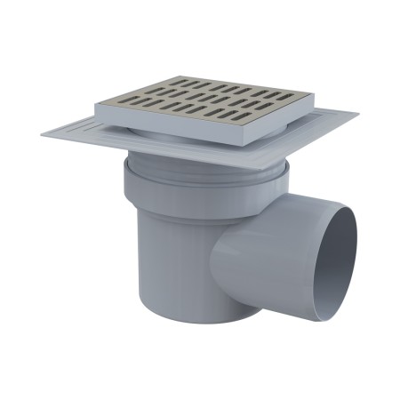 Сливной трап 150×150/110 мм боковой сток, решетка из нержавеющей стали, воротник изоляции 2–го уровня, гидрозатвор мокрый