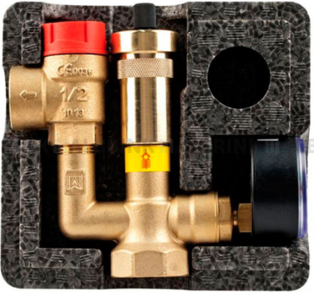 Группа безопасности котла KSG mini с изоляцией GW G1" 3 бар 1/2"х3/4" манометр 0-4 бар