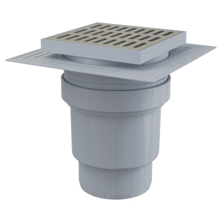 Сливной трап 150×150/110 мм прямой сток, решетка из нержавеющей стали, воротник изоляции 2–го уровня, гидрозатвор мокрый