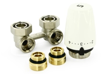 Комплект нижнего подключения для радиаторов Purmo, Korado, Prado, угловой Модель:DX для вентилей M30