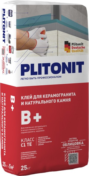 PLITONIT В+ -5 клей для крупноформатного керамогранита и натурального камня, класс С1ТЕ
