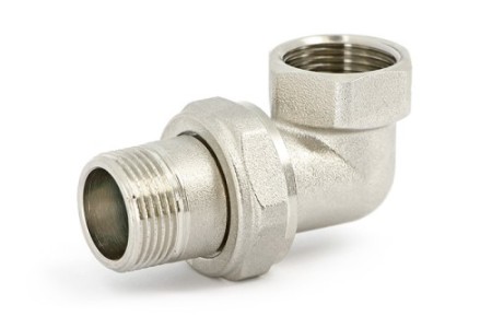 Разъёмное соединение угловое с прокладкой O-RING никелированное Размер:1'