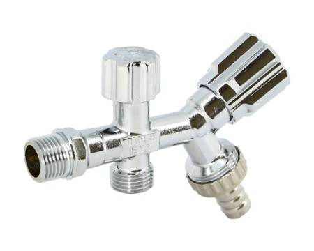 Вентиль двойной со штуцером НН для подключения бачков/смесителей Размер:1/2'х1/2'