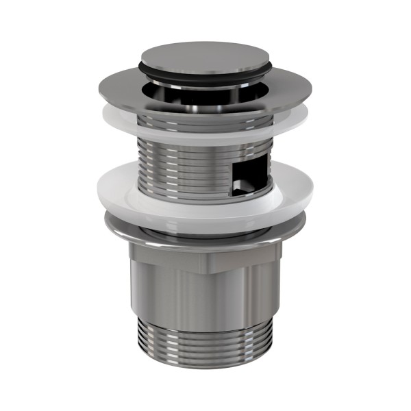 Донный клапан сифона для умывальника CLICK/CLACK 5/4", цельнометаллический с переливом и малой заглушкой