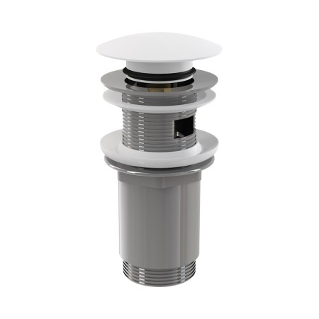 Донный клапан сифона для умывальника CLICK/CLACK 5/4", цельнометаллический с переливом и большой белой заглушкой