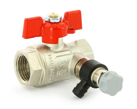 Кран шаровой ВВ с дренажным вентилем бабочка Размер:1/2'