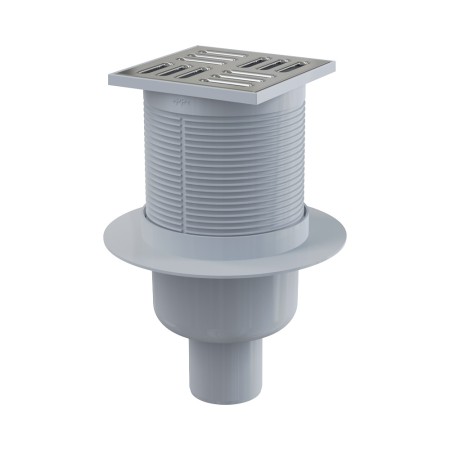 Сливной трап 105×105/50 мм прямой сток, решетка из нержавеющей стали, гидрозатвор комбинированный SMART