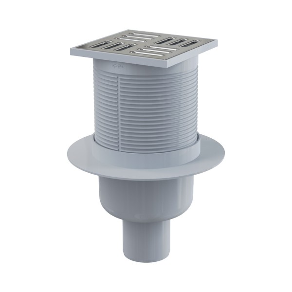 Сливной трап 105×105/50 мм прямой сток, решетка из нержавеющей стали, гидрозатвор комбинированный SMART