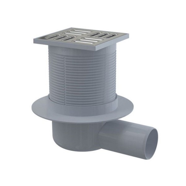 Сливной трап 105x105/50 мм боковой сток, решетка из нержавеющей стали, гидрозатвор комбинированный SMART